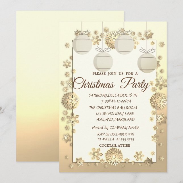Invitación Bolas de navidades, Fiesta de Navidades corporativ (Anverso / Reverso)