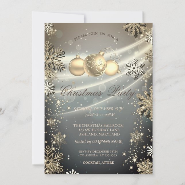 Invitación Bolas de nieve de oro Fiesta de empresa brillante  (Anverso)