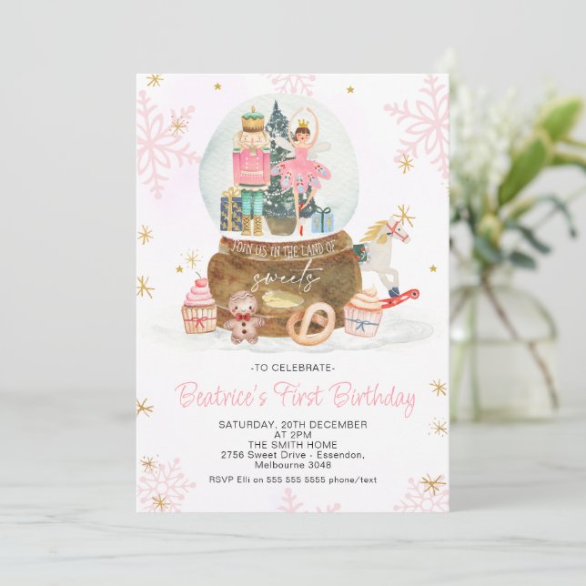 Invitación Bolas de nieve Globe Nutcracker Sugar Plum Fairy S (Anverso de pie)