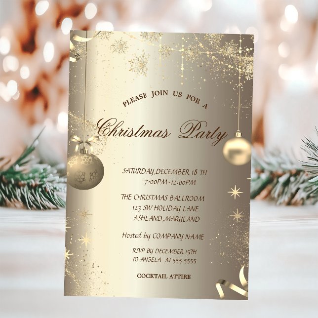 Invitación Bolas de oro Copos de nieve Estrellas Navidad corp (Subido por el creador)