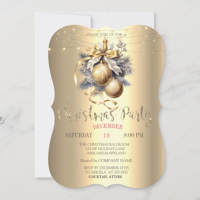Invitación Bolas de oro elegantes, luces de cadena doradas de (Anverso)
