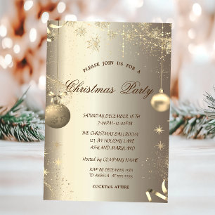 Invitación Bolas de oro Snowflakes Stars Corporate Navidades