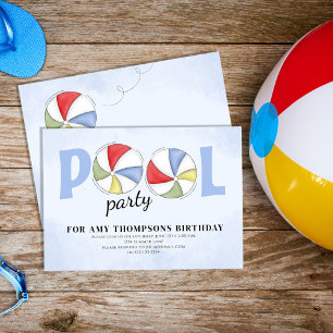 Invitación Bolas de playa Fiesta de la piscina de cumpleaños 