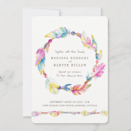 Invitación Bolas de plumas de boho cena de ensayo acuarela