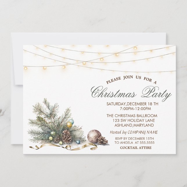 Invitación Bolas de rama de árbol Piña de Navidad Fiesta de N (Anverso)