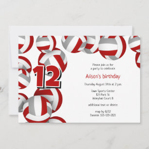 Invitación bolas de voleibol con colores de equipo gris rojo 