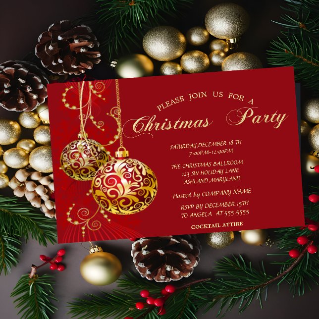 Invitación Bolas Doradas Festivas Fiesta de Navidad de la Emp (Subido por el creador)