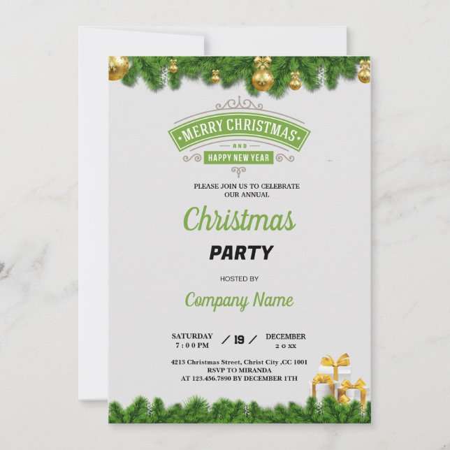 Invitación Bolas elegantes para la fiesta de Navidad de la em (Anverso)