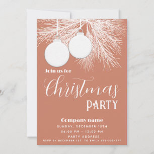 Invitación Bolas modernas de Navidades de ramas de pino blanc