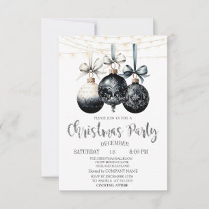 Invitación Bolas Negras, Luces, Fiesta de Navidad de Cuadros