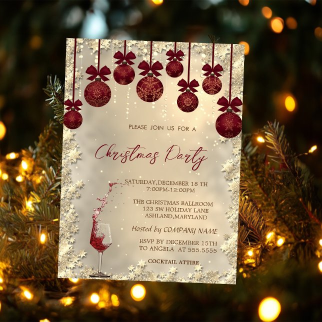 Invitación Bolas Rojas de Navidad con Lazo, Fiesta de la Comp (Subido por el creador)