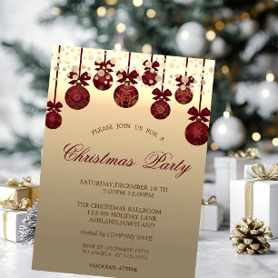 Invitación Bolas rojas de Navidad,Puntos Fiesta de Navidad Co