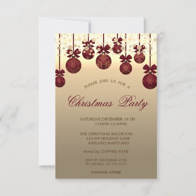 Invitación Bolas rojas de Navidad,Puntos Fiesta de Navidad Co (Anverso)