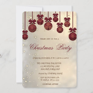 Invitación Bolas rojas elegantes de Navidad, fiesta de Navida