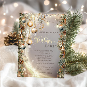 Invitación Bolas vintage Campanas Piñas Navidad 