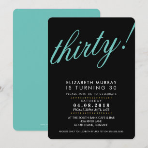Invitación BOLD 30 cumpleaños fiesta INVITE guión negro menta