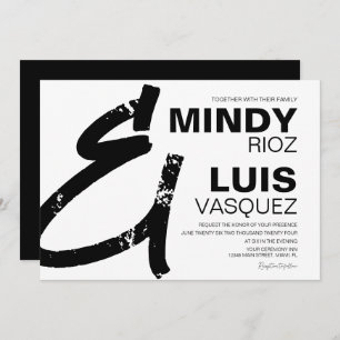 Invitación BOLD AMPERSAND Grunge Black White Boda