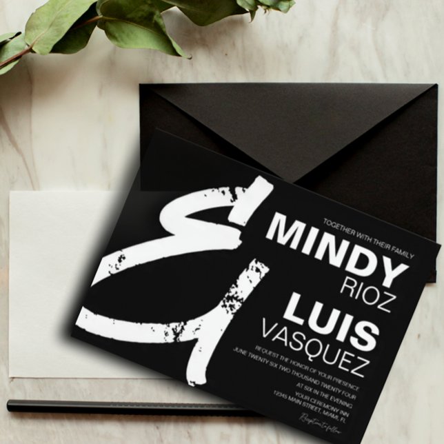 Invitación BOLD AMPERSAND Grunge Script Boda Negra (Subido por el creador)