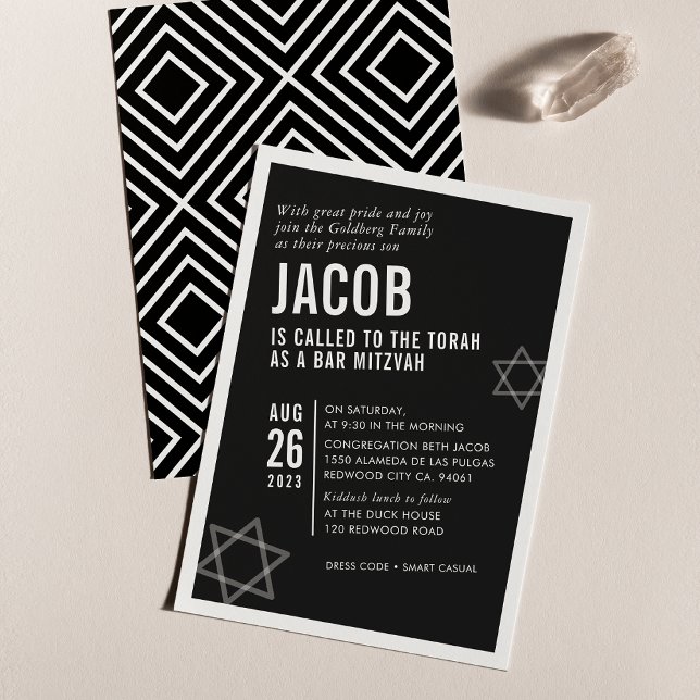 Invitación BOLD BAR MITZVAH simple ángulo moderno blanco negr (Subido por el creador)