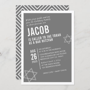 Invitación BOLD BAR MITZVAH simple ángulo moderno gris blanco