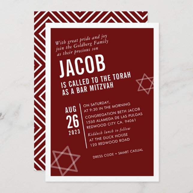 Invitación BOLD BAR MITZVAH simple ángulo moderno marrón blan (Anverso / Reverso)