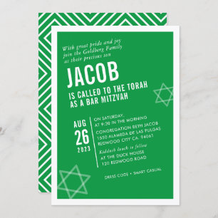 Invitación BOLD BAR MITZVAH simple ángulo moderno verde blanc