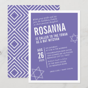Invitación BOLD BAT MITZVAH lindo ángulo moderno lilo blanco