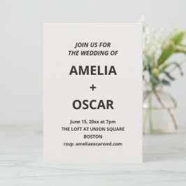 Invitación Bold Black Ivory Modern Wedding Typography Text