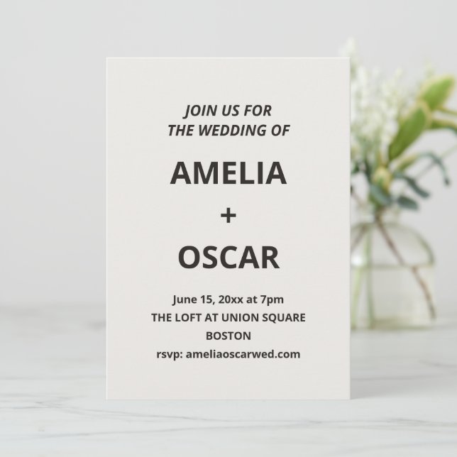 Invitación Bold Black Ivory Modern Wedding Typography Text (Anverso de pie)