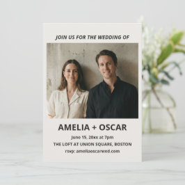 Invitación Bold Black Ivory Photo Modern Wedding Typography