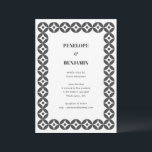 Invitación Bold Black White Geometric Retro Modern Wedding<br><div class="desc">This wedding invitation features a bold geometric border in classic black and white with a clean modern layout for the event details. The repeating tile pattern creates a striking graphic frame that feels both contemporary and timeless. Perfect for modern weddings, gallery venues, city celebrations, and minimalist ceremonies. A sophisticated choice...</div>