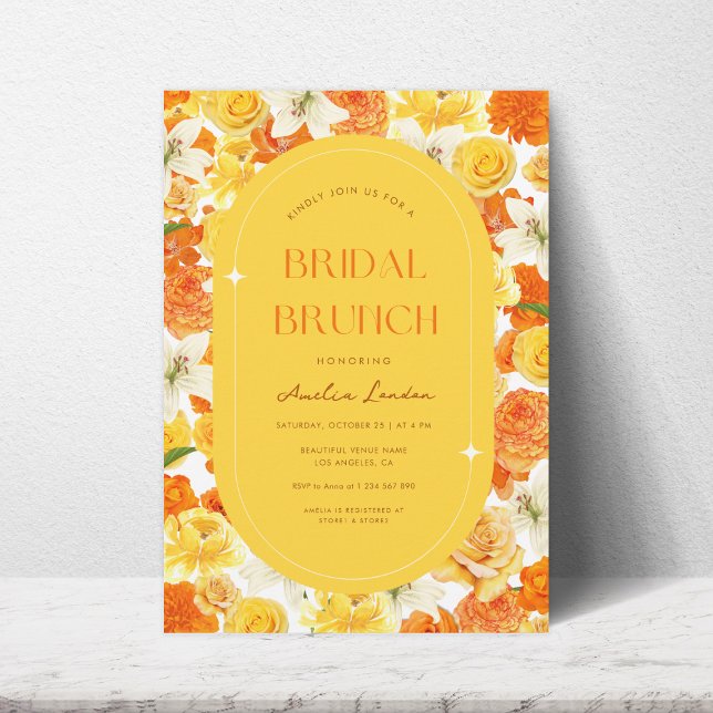 Invitación Bold & Bright Amarillo Naranja Floral Brunch Nupci (Subido por el creador)