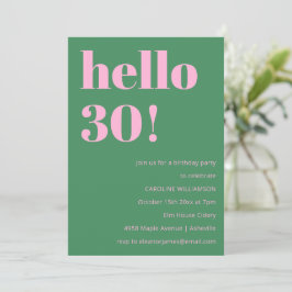 Invitación Bold Bright Modern Retro Pink Green 30th Birthday