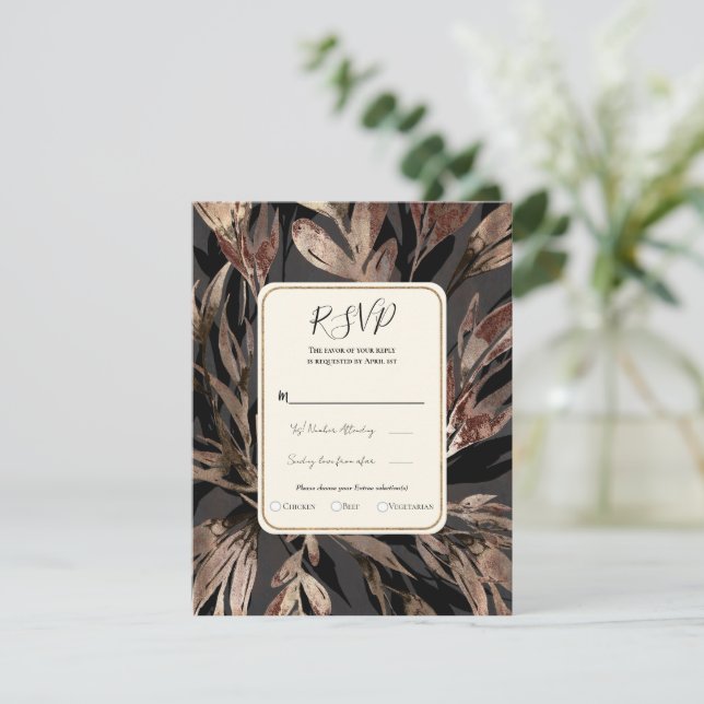 Invitación Bold Bronzy Floral Botánico Chic Boda RSVP   (Anverso de pie)
