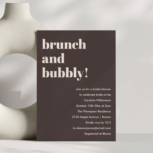 Invitación Bold Brown Modern Brunch Bubbly Bridal Shower (Subido por el creador)