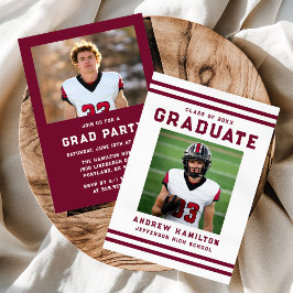 Invitación Bold Burgundy Stripes Athletic Photo Graduation