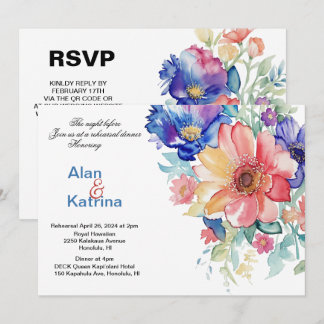Invitación Bold Colorful Floral Rehearsal Dinner Invitation 