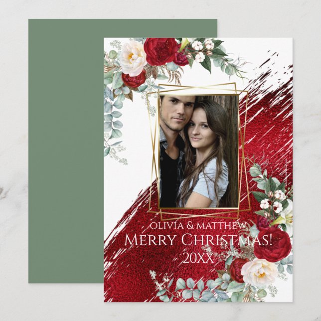 Invitación BOLD Crimson Merry marco de foto navideña (Anverso / Reverso)