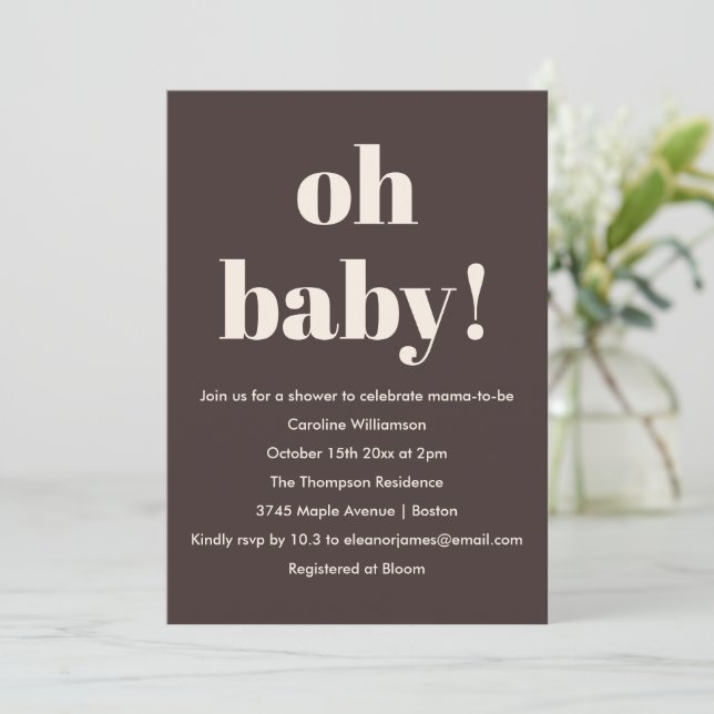 Invitación Bold Earthy Brown Modern Fun Simple Baby Shower (Anverso de pie)