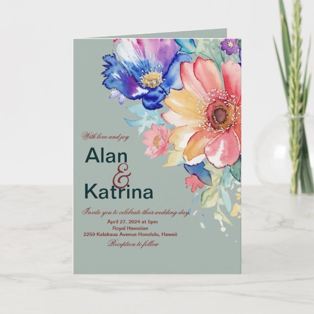 Invitación Bold Floral Eucalipto Verde Boda Plegada (Anverso)