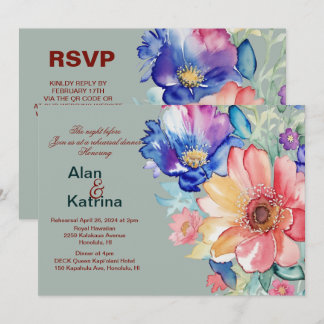 Invitación Bold Floral Eucalyptus Green Rehearsal Dinner