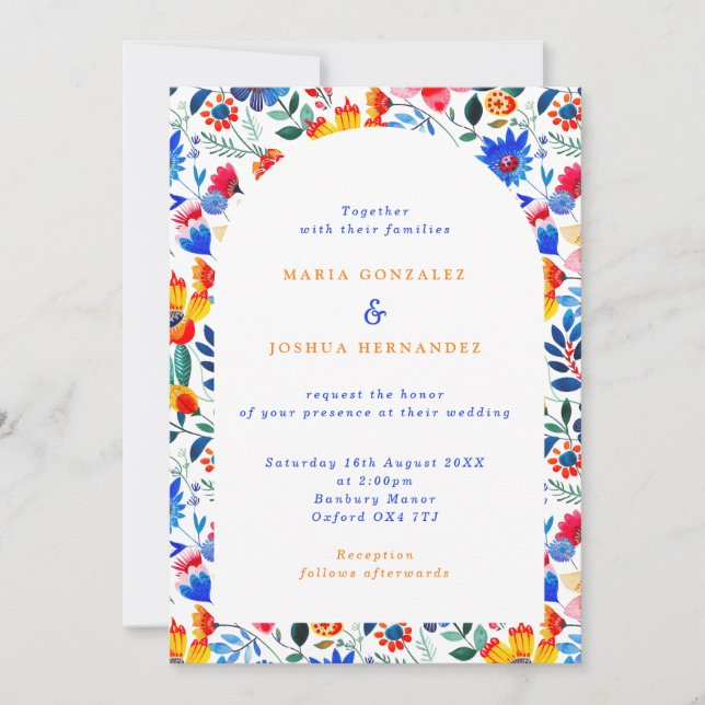 Invitación Bold Floral Folk Fiesta Wedding  (Anverso)