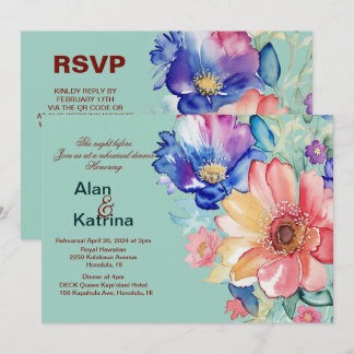 Invitación Bold Floral Mint Green Wedding Dinner Rehearsal