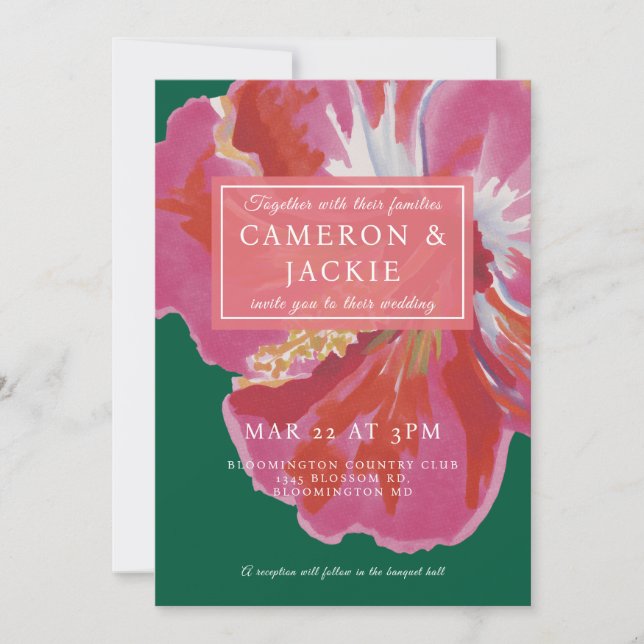 Invitación Bold Hibiscus Tropical Wedding  (Anverso)