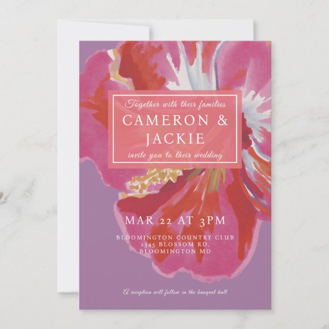 Invitación Bold Hibiscus Tropical Wedding  (Anverso)