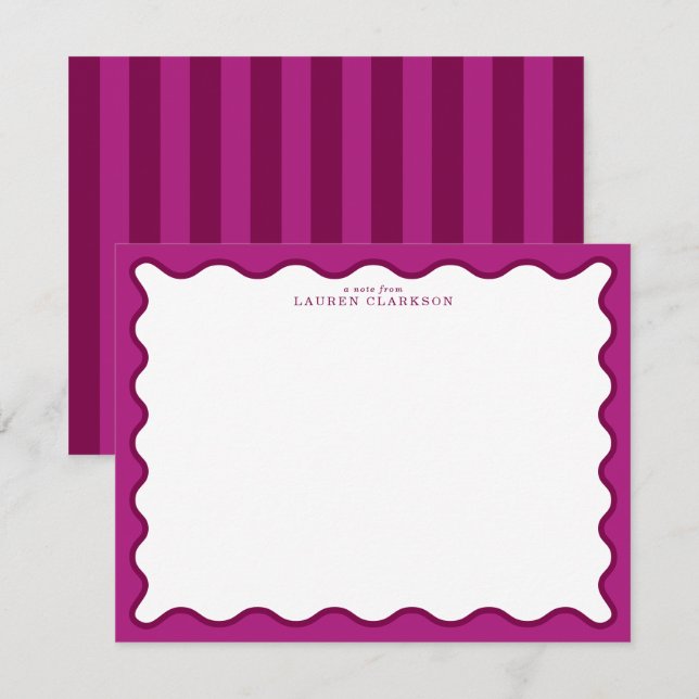 Invitación Bold Magenta & Berry Pink Wavy Note Card (Anverso / Reverso)