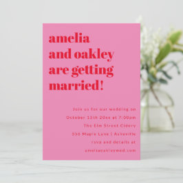 Invitación Bold Minimalist Pink Red Retro Wedding Website