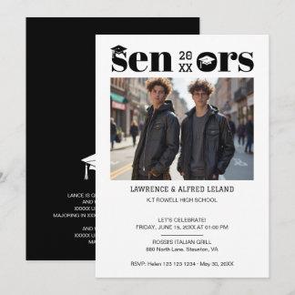 Invitación Bold Moderm Twins Sibling Seniors Grads Caps TMF26