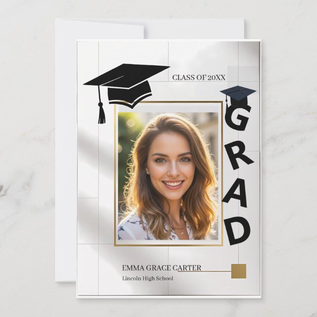 Invitación Bold Modern GRAD Typography Gold Photo Graduation (Anverso)