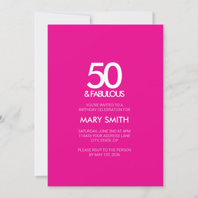 Invitación Bold Modern Pink Fifty and Fabulous 50th Birthday (Anverso)
